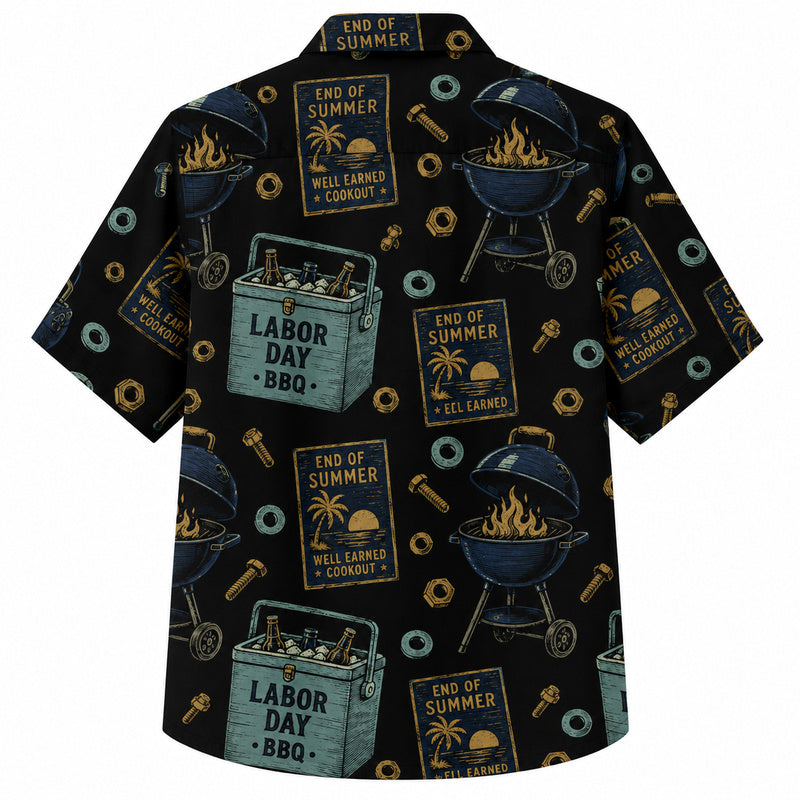 Labor Day Hawaiian Shirt- Cookout Sign and Ember Print for Workers