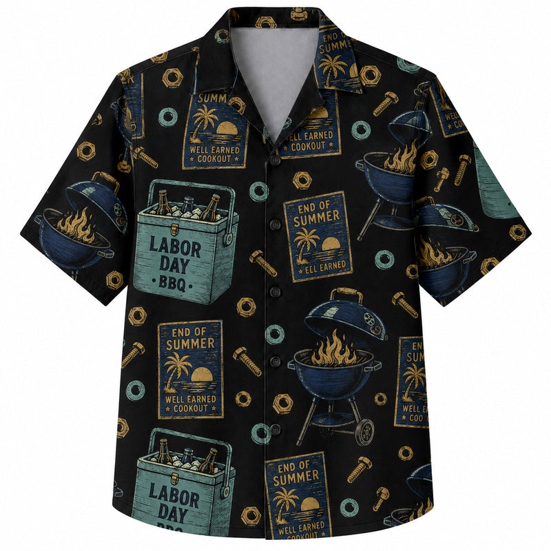 Labor Day Hawaiian Shirt- Cookout Sign and Ember Print for Workers