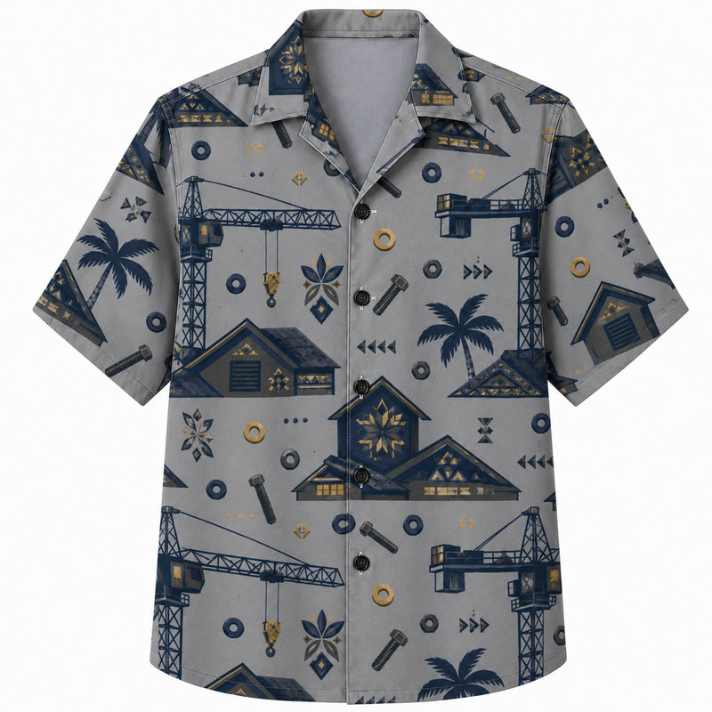 Labor Day Hawaiian Shirt- Crane Rooftop Palm Design for the Long Weekend