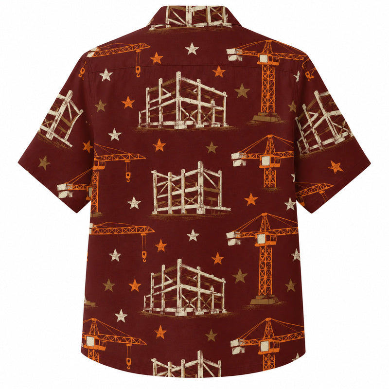 Labor Day Hawaiian Shirt - Crane Steel Frame and Star Print for Summer