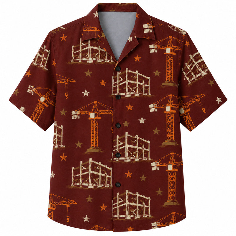 Labor Day Hawaiian Shirt - Crane Steel Frame and Star Print for Summer