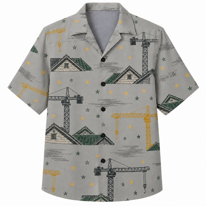 Labor Day Hawaiian Shirt- Crane Truss Blueprint Print for Men