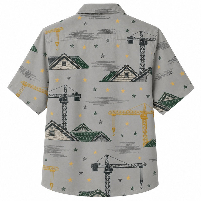 Labor Day Hawaiian Shirt- Crane Truss Blueprint Print for Men