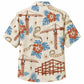 Labor Day Hawaiian Shirt- Crane and Hibiscus Blueprint Print for Summer