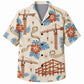 Labor Day Hawaiian Shirt- Crane and Hibiscus Blueprint Print for Summer