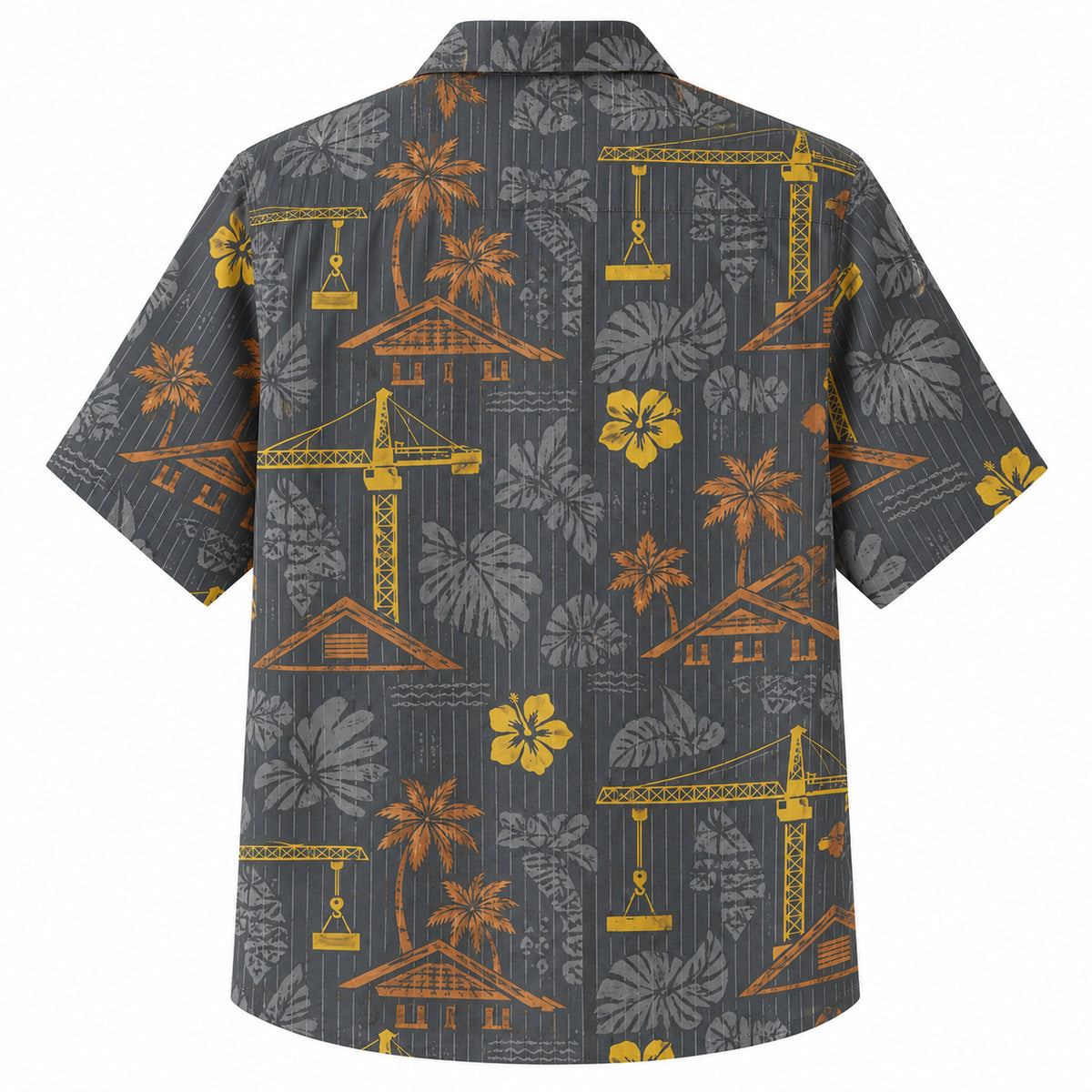Labor Day Hawaiian Shirt- Crane and Palm Silhouette in Charcoal Grey