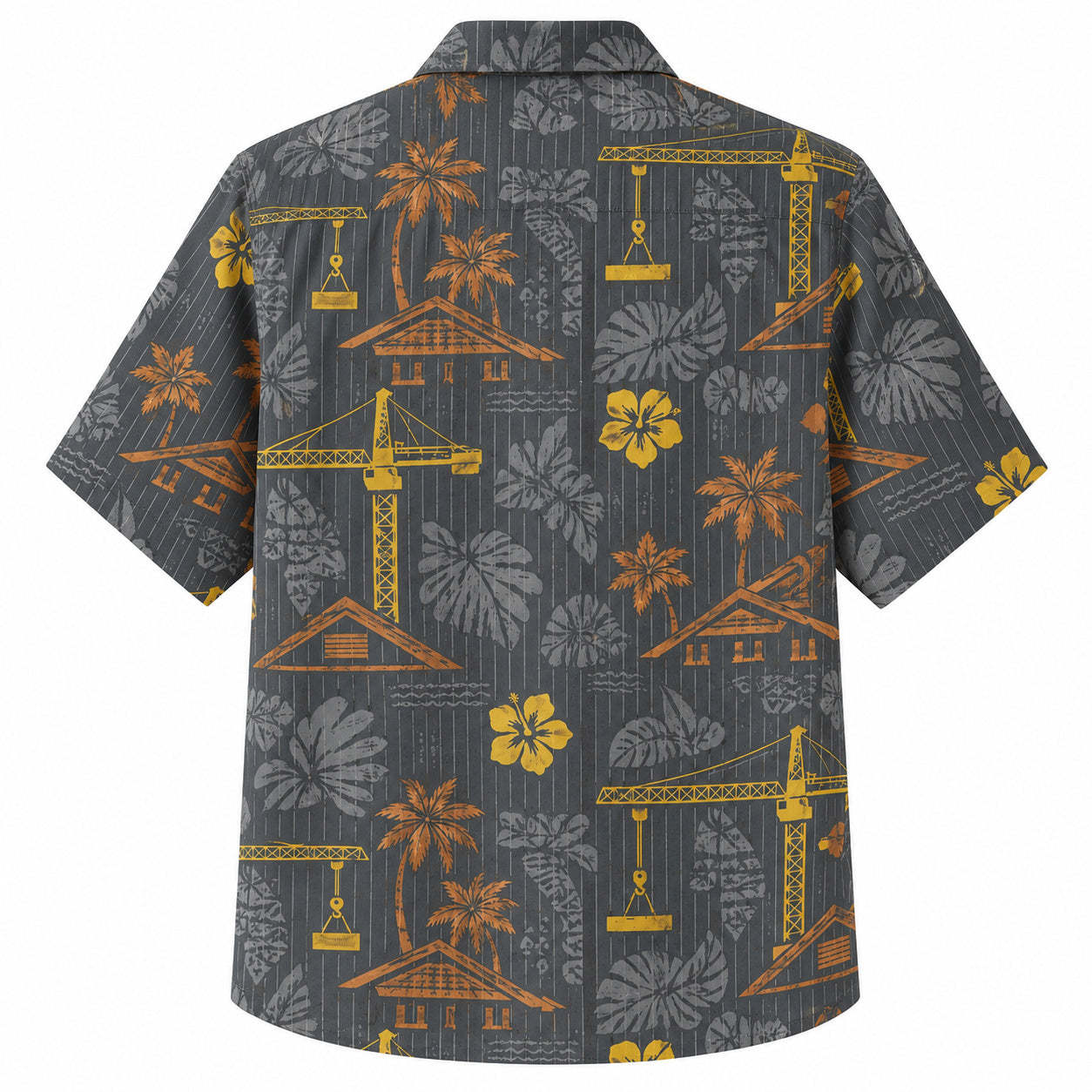 Labor Day Hawaiian Shirt- Crane and Palm Silhouette in Charcoal Grey