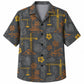 Labor Day Hawaiian Shirt- Crane and Palm Silhouette in Charcoal Grey