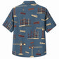 Labor Day Hawaiian Shirt- Crane and Steel Beam Print on Blue Pinstripe