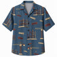 Labor Day Hawaiian Shirt- Crane and Steel Beam Print on Blue Pinstripe