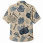 Labor Day Hawaiian Shirt- Cream Blueprint Leaf and Tool Pouch Print