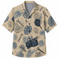 Labor Day Hawaiian Shirt- Cream Blueprint Leaf and Tool Pouch Print