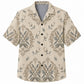 Labor Day Hawaiian Shirt- Cream Damask Crossed Tool and Bud Print