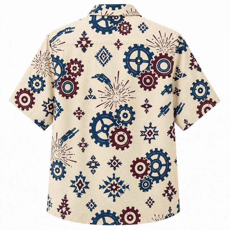 Labor Day Hawaiian Shirt- Cream Gear Diamond and Spark Print