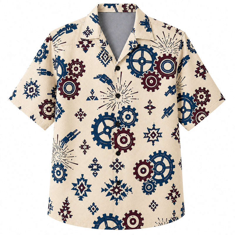 Labor Day Hawaiian Shirt- Cream Gear Diamond and Spark Print