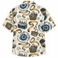 Labor Day Hawaiian Shirt- Cream Picnic Basket and Grill Print