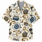 Labor Day Hawaiian Shirt- Cream Picnic Basket and Grill Print