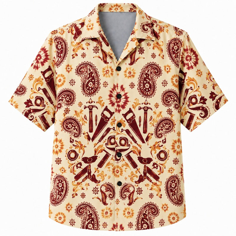 Labor Day Hawaiian Shirt- Crimson Chisel Paisley Print for Summer