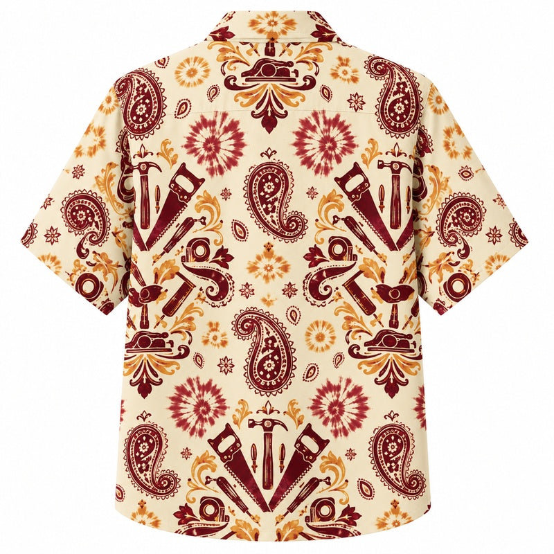 Labor Day Hawaiian Shirt- Crimson Chisel Paisley Print for Summer