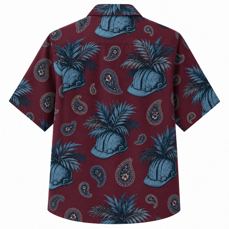 Labor Day Hawaiian Shirt- Crimson Helmet Paisley and Palm Print