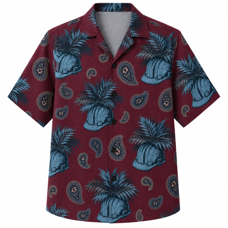 Labor Day Hawaiian Shirt- Crimson Helmet Paisley and Palm Print