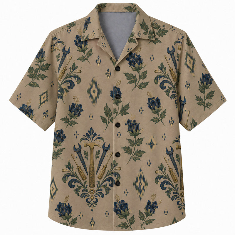 Labor Day Hawaiian Shirt- Damask Hammer Bloom Pattern for the Long Weekend