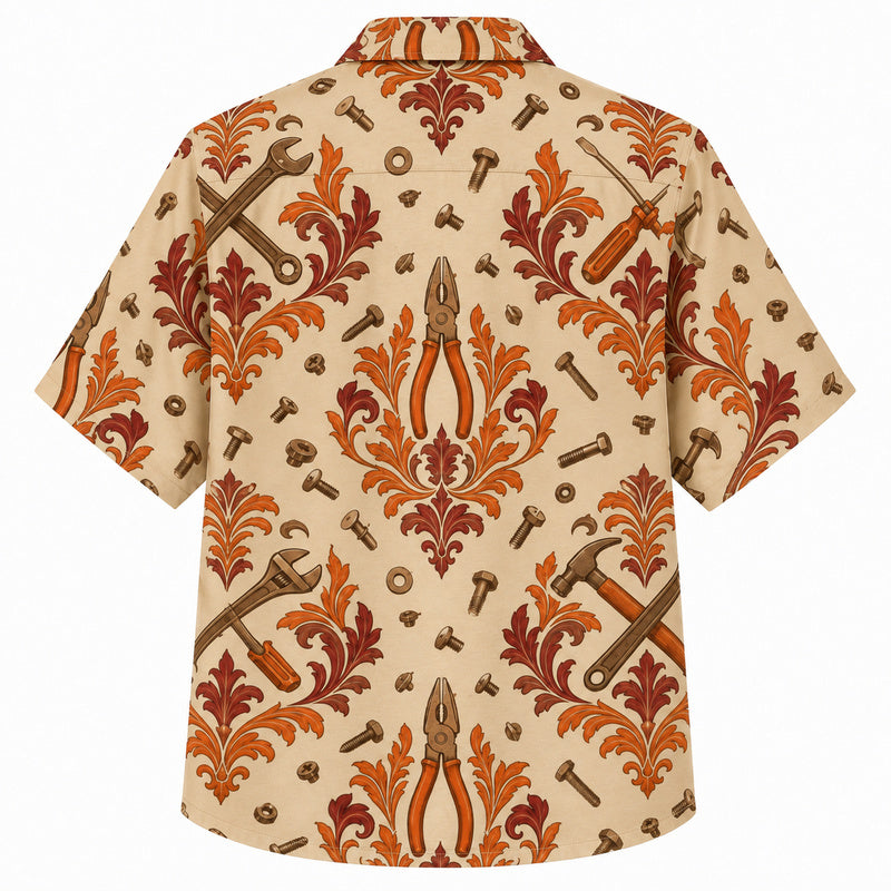 Labor Day Hawaiian Shirt - Damask Plier and Bolt Print for Tradesmen