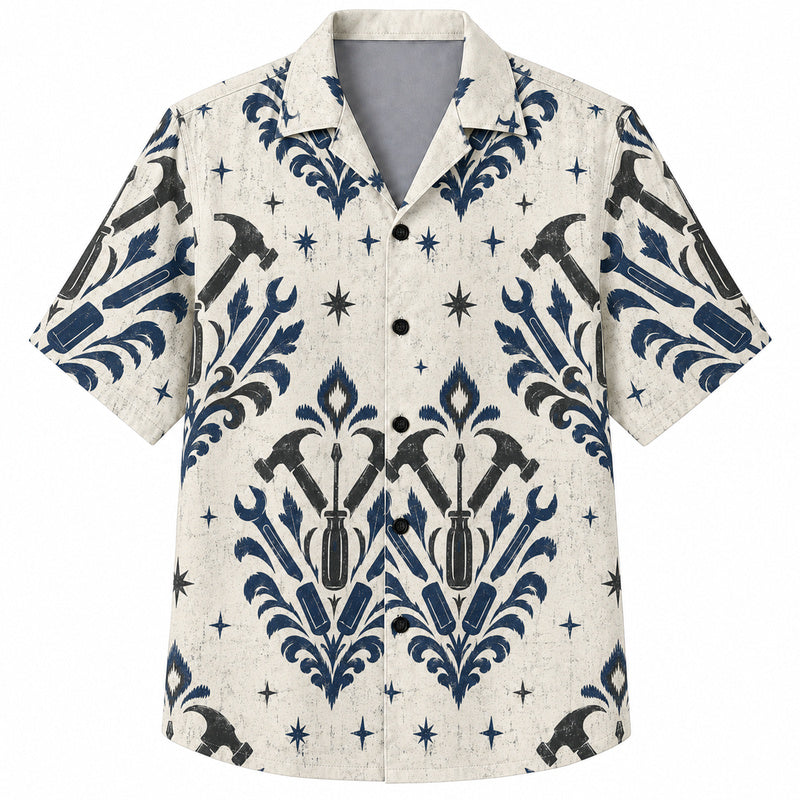Labor Day Hawaiian Shirt- Damask Toolbox Medallion Print for Summer