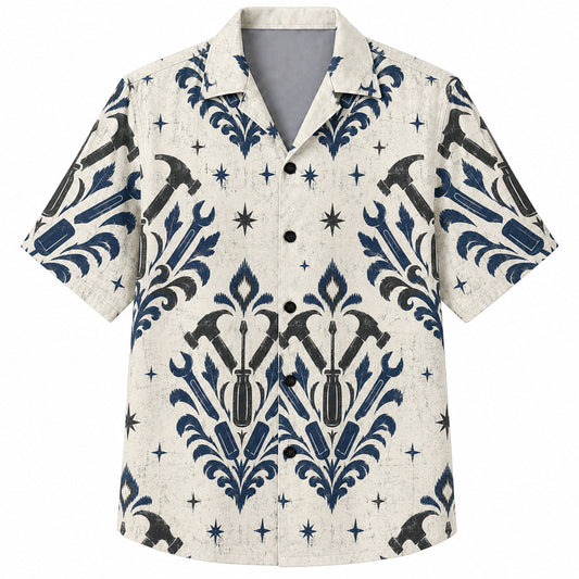 Labor Day Hawaiian Shirt- Damask Toolbox Medallion Print for Summer