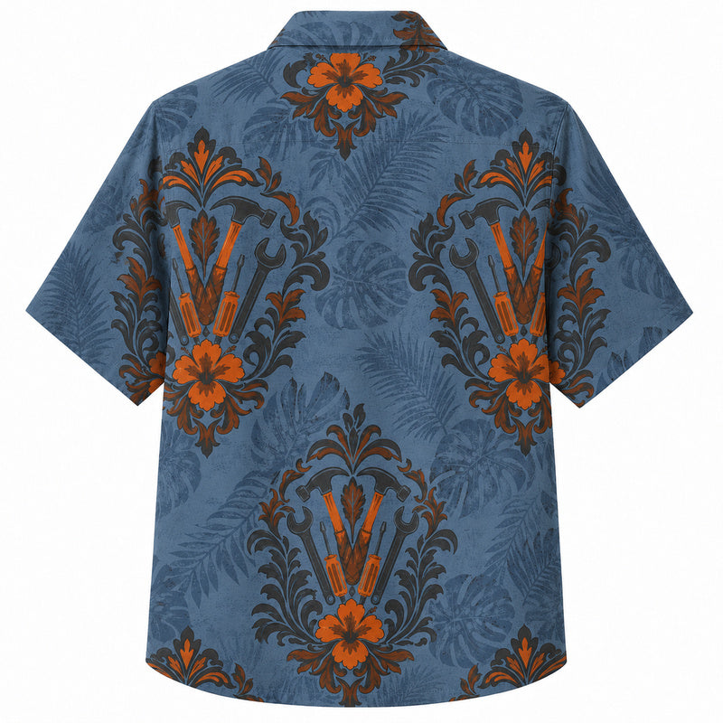Labor Day Hawaiian Shirt - Damask Torch Medallion Print for the Crew
