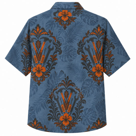 Labor Day Hawaiian Shirt - Damask Torch Medallion Print for the Crew