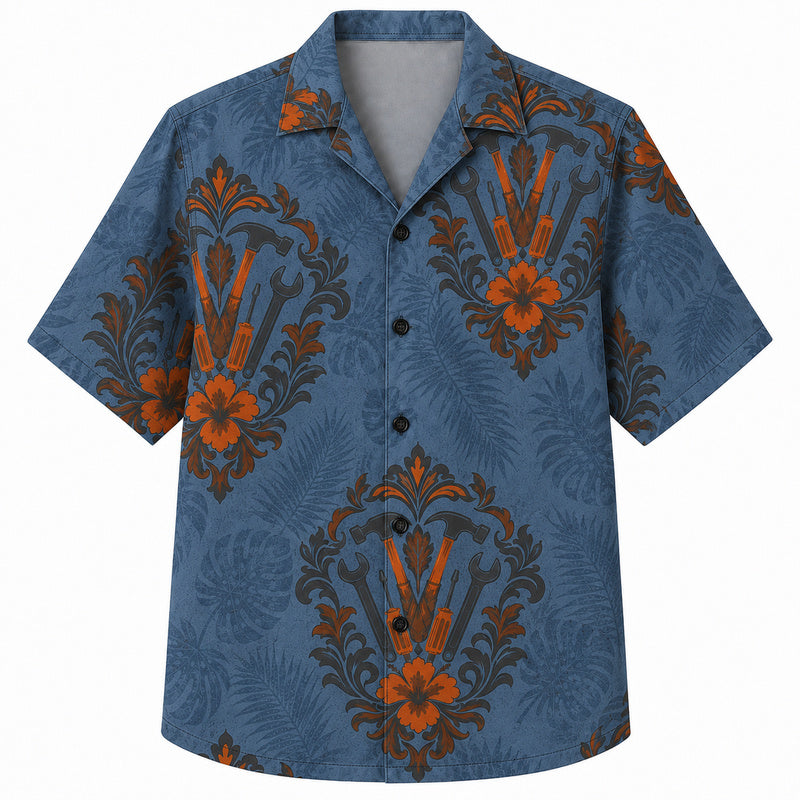 Labor Day Hawaiian Shirt - Damask Torch Medallion Print for the Crew