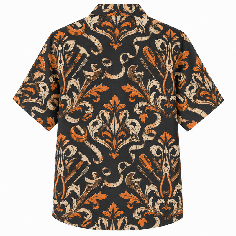 Labor Day Hawaiian Shirt - Damask Wrench and Tape Print for the Jobsite