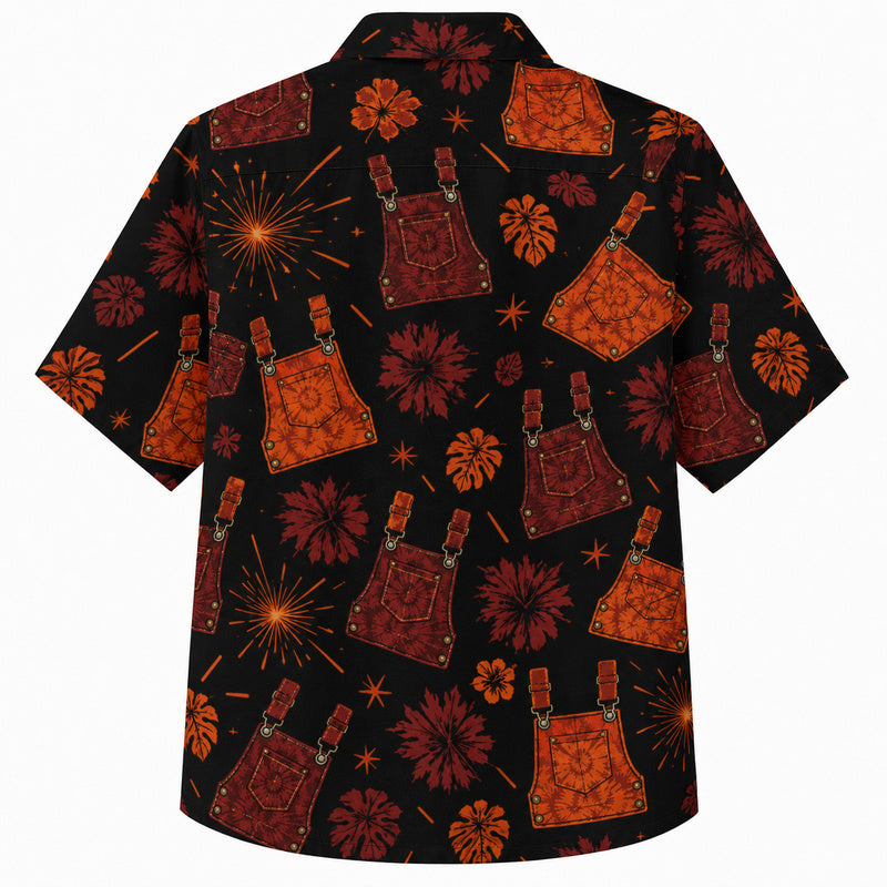 Labor Day Hawaiian Shirt - Denim Overall Floral Spark Print for the Jobsite