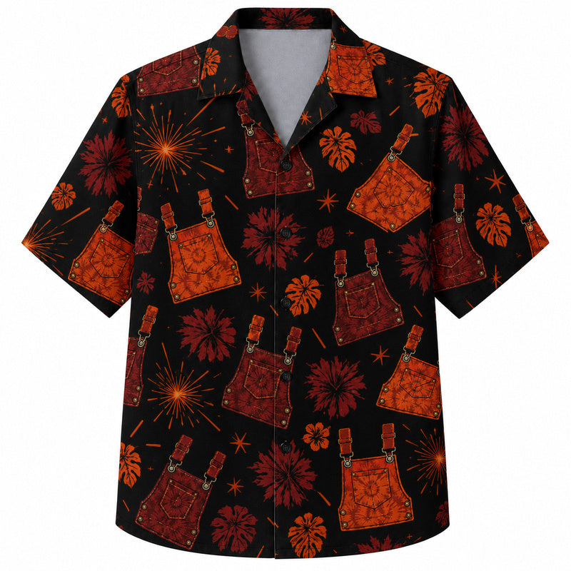 Labor Day Hawaiian Shirt - Denim Overall Floral Spark Print for the Jobsite