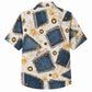 Labor Day Hawaiian Shirt- Denim Patch and Copper Rivet Spark in Cream