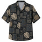 Labor Day Hawaiian Shirt- Denim Patchwork and Monstera Tiki Print