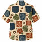 Labor Day Hawaiian Shirt- Denim Pocket and Tapa Square Print for Summer