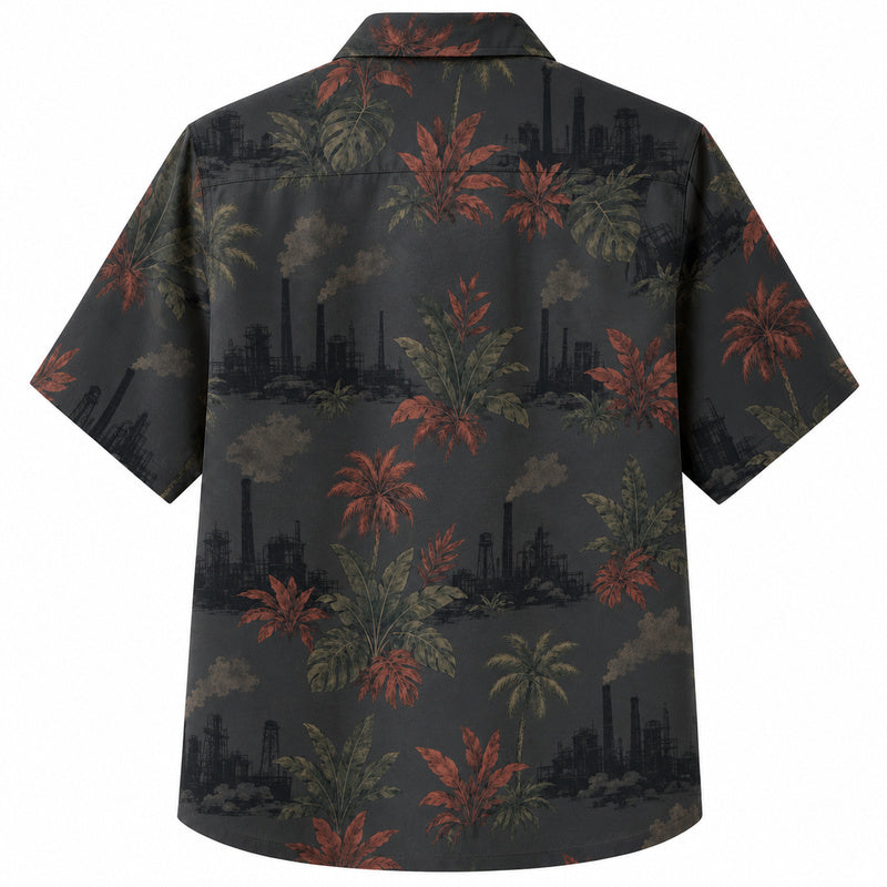 Labor Day Hawaiian Shirt- Factory Dusk and Palm Silhouette Print