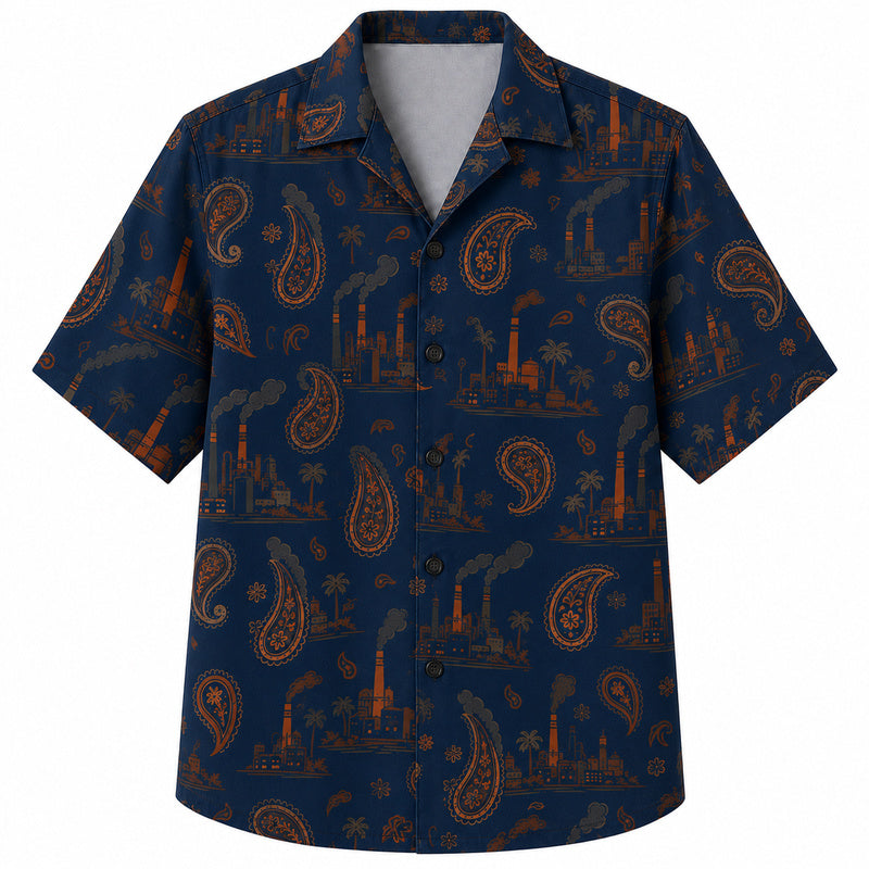 Labor Day Hawaiian Shirt - Factory Paisley and Palm Print for Tradesmen