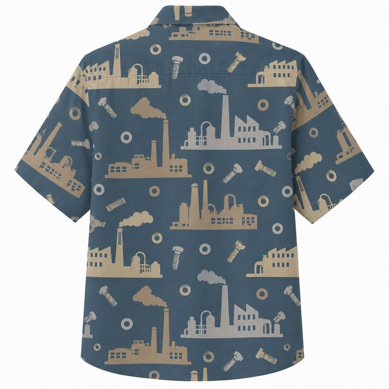 Labor Day Hawaiian Shirt- Factory Silhouette Bolt and Washer Print