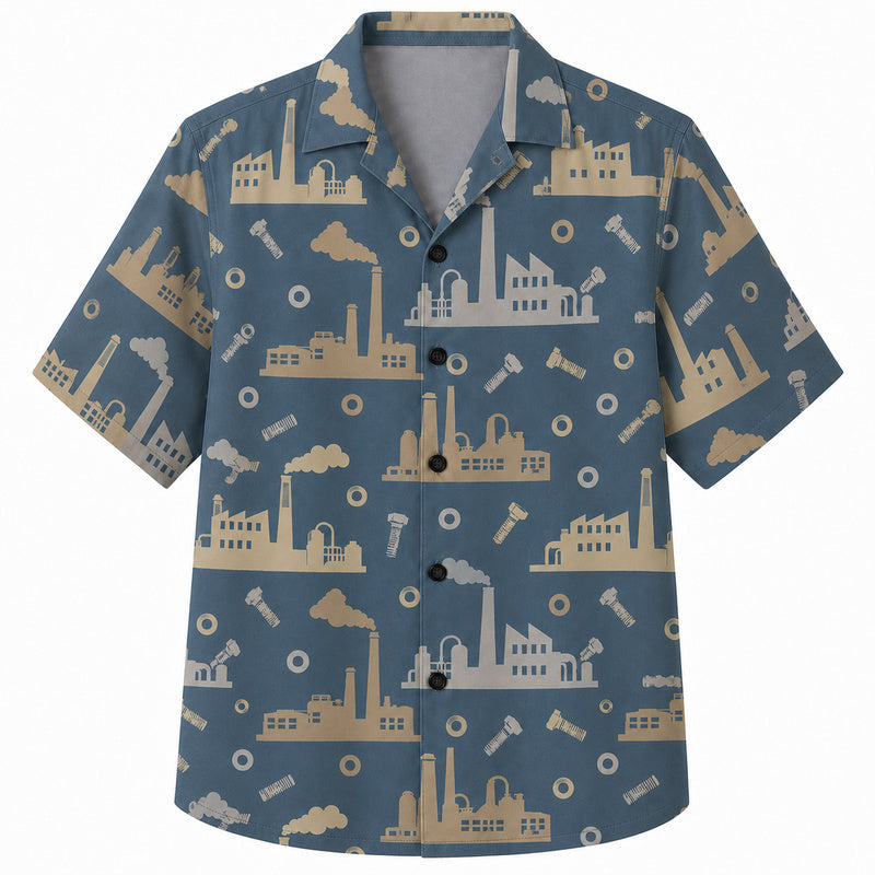 Labor Day Hawaiian Shirt- Factory Silhouette Bolt and Washer Print
