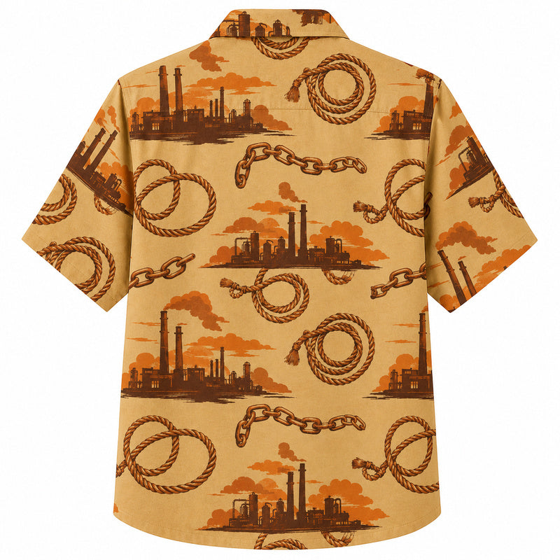 Labor Day Hawaiian Shirt - Factory Skyline Rope and Chain Print for Summer