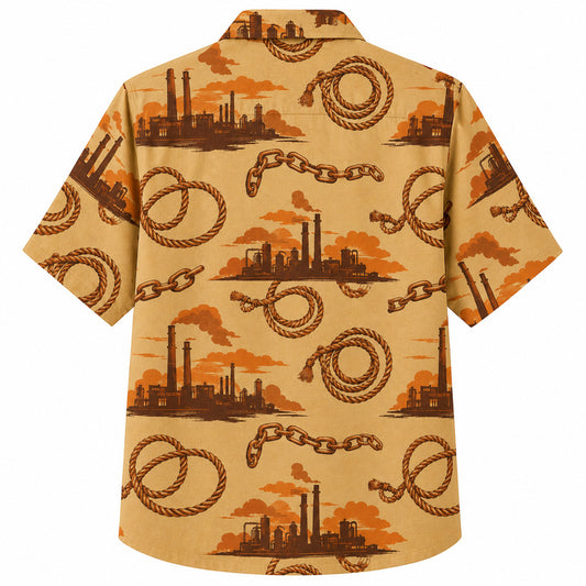 Labor Day Hawaiian Shirt - Factory Skyline Rope and Chain Print for Summer