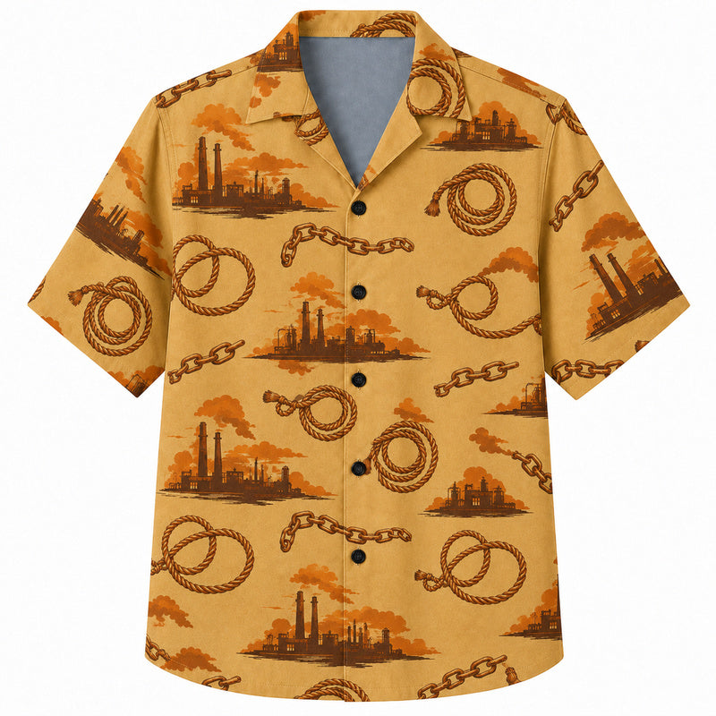Labor Day Hawaiian Shirt - Factory Skyline Rope and Chain Print for Summer