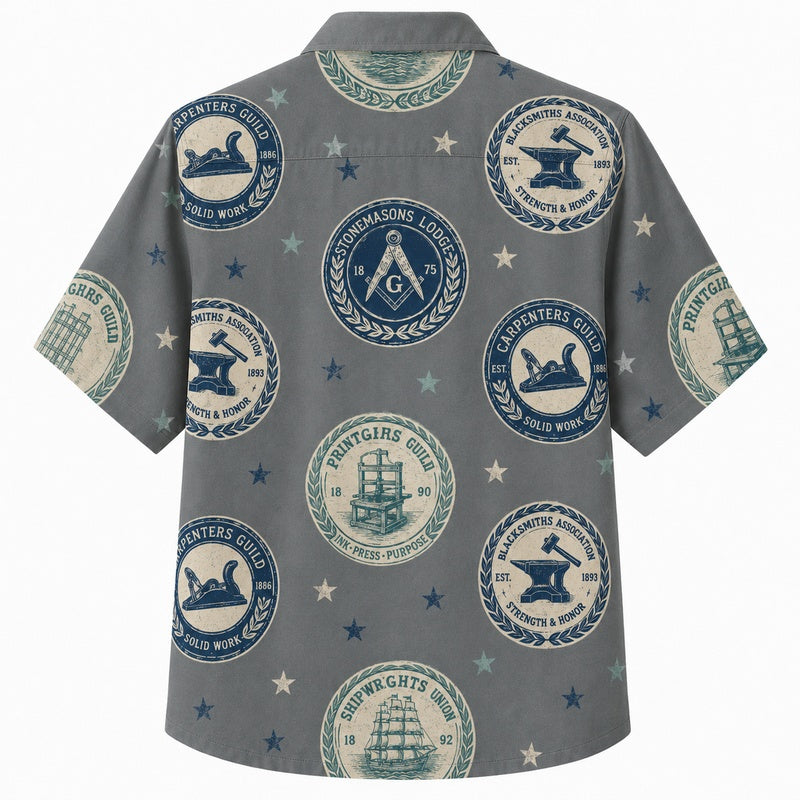 Labor Day Hawaiian Shirt Firework Hammer Blue Print for the Holiday