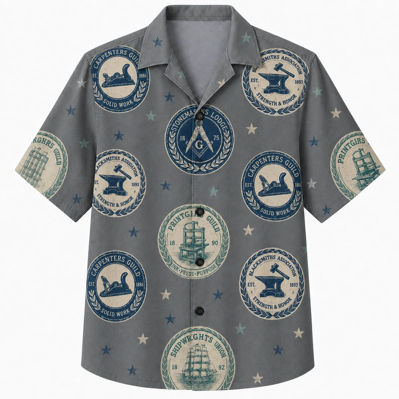 Labor Day Hawaiian Shirt Firework Hammer Blue Print for the Holiday
