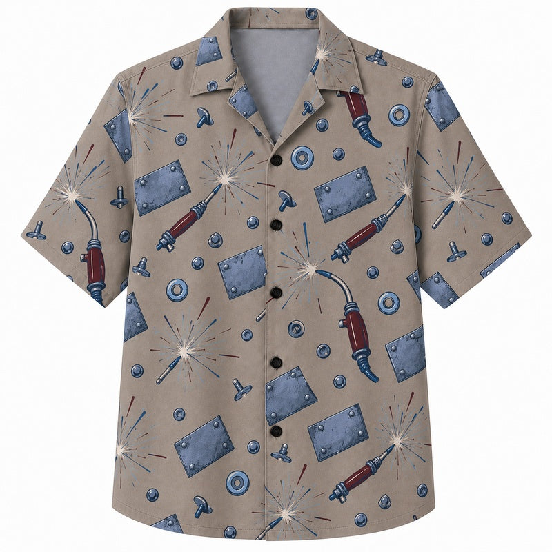 Labor Day Hawaiian Shirt Firework Tool Cream Print for the Holiday