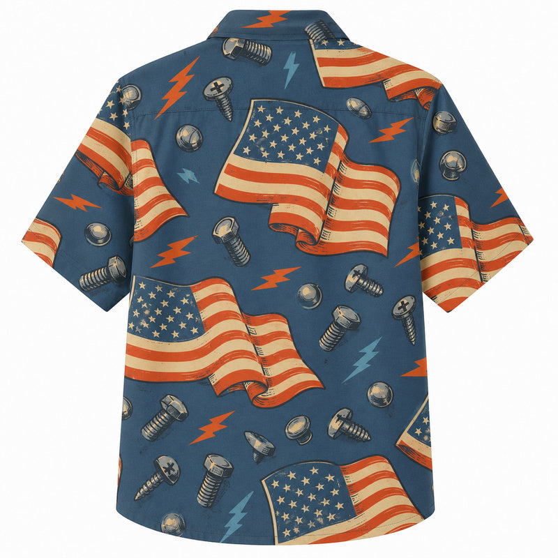 Labor Day Hawaiian Shirt - Flag Bolt and Lightning Print for the Crew