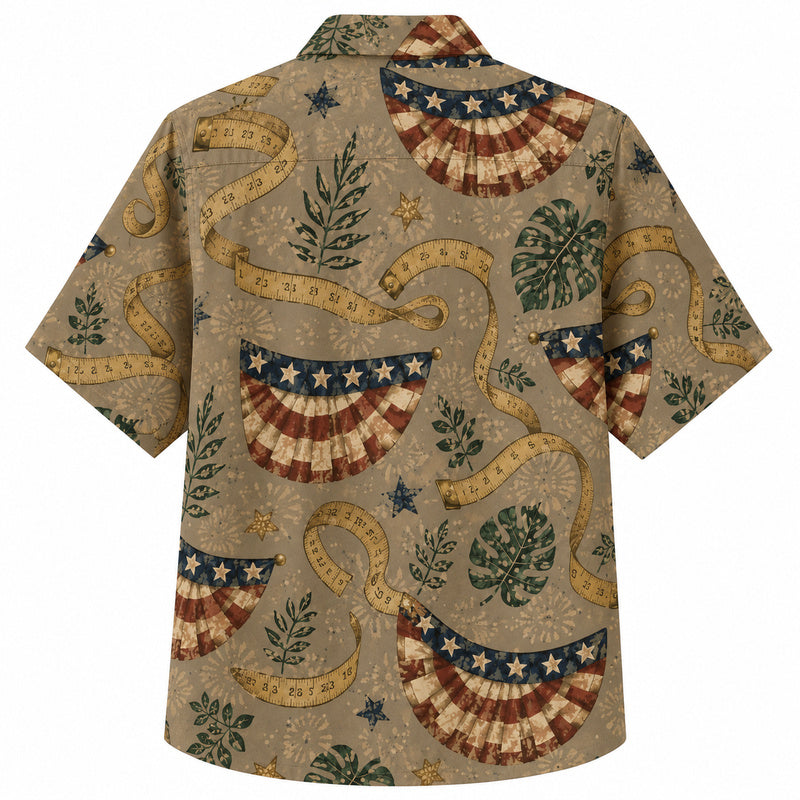 Labor Day Hawaiian Shirt- Flag Bunting Fern Print for the September Holiday